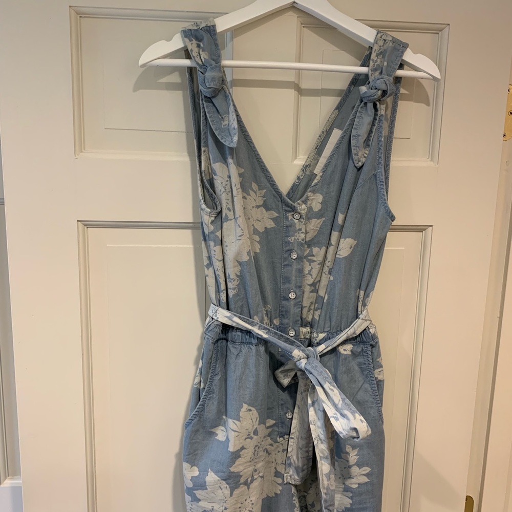 Anthropologie floral chambray jumpsuit